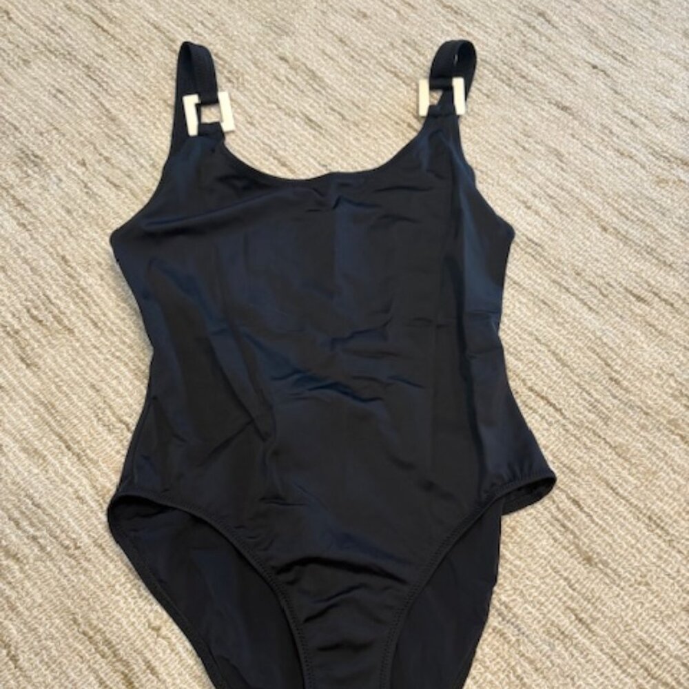 SOLID & STRIPED Black One-Piece Swimsuit with Gold Hardware